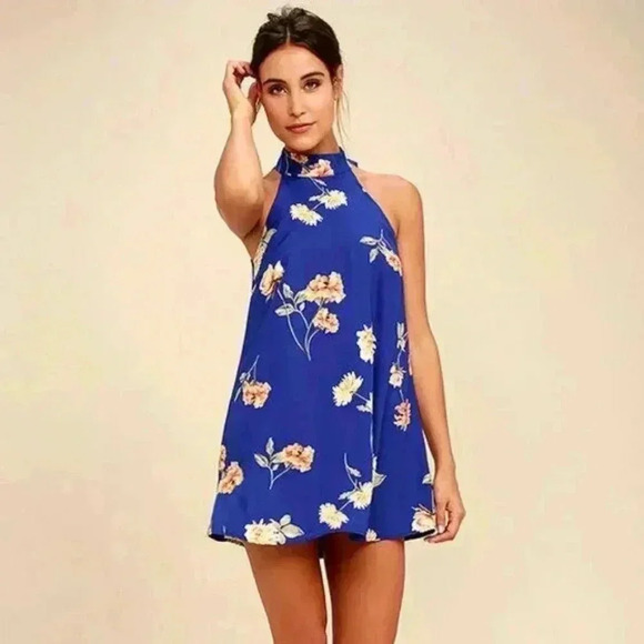 LULUS Halter Neck Floral Print Sleeveless Mini Dress Size S - Picture 2 of 10